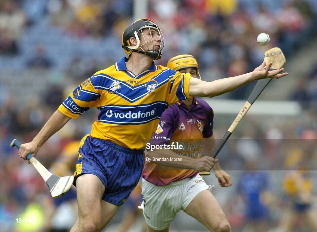 24 July 2005; Tont Griffin, Clare, in action against Rory McCarthy, Wexford. Guinness All-Ireland Senior Hurling Championship Quarter-Final, Wexford v Clare, Croke Park, Dublin. Picture credit; Brendan Moran / SPORTSFILE