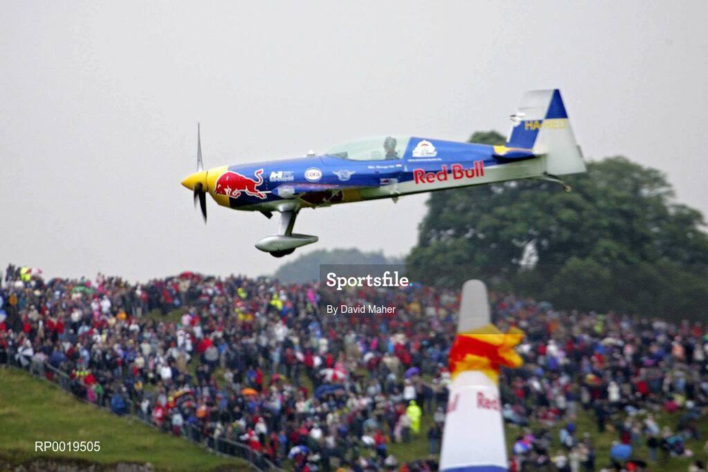 24 July 2005; Pilot Peter Besenyei, Hungary, in his Extra 330S aircraft, flies during the Red Bull Air Race. Cashel, Co. Tipperary. Picture credit;  SPORTSFILE