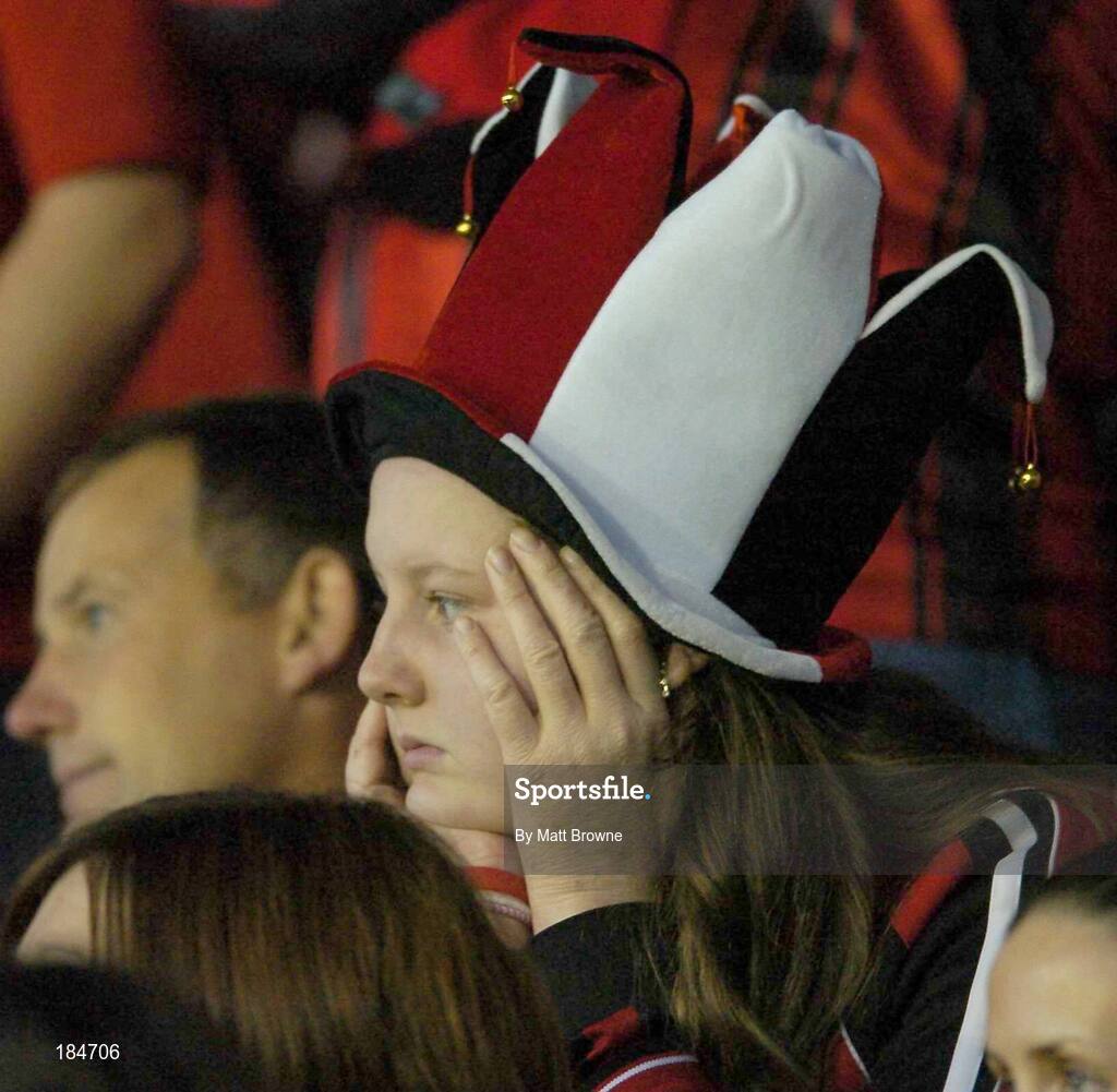 28 July 2005; A dejected Longford Town fan after the final whistle. UEFA Cup, First Qualifying Round, 2nd Leg, Carmarthen Town v Longford Town, Latham Park, Newtown, Wales. Picture credit; Matt Browne / SPORTSFILE