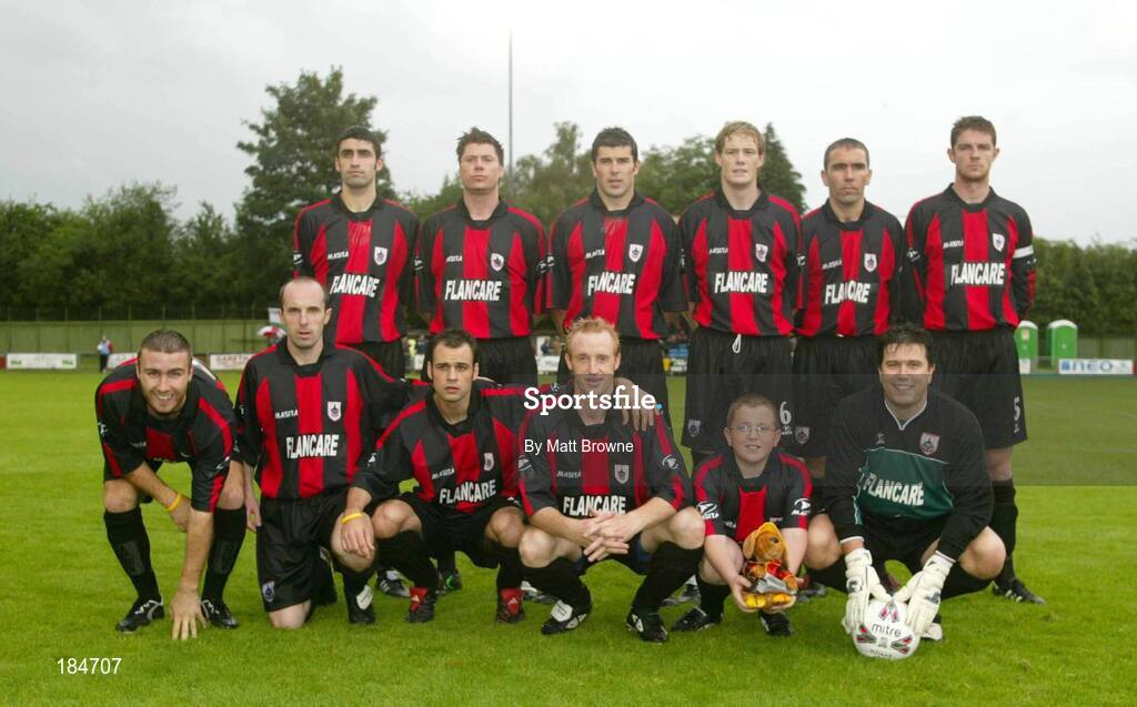 28 July 2005; The Longford Town team and mascot. UEFA Cup, First Qualifying Round, 2nd Leg, Carmarthen Town v Longford Town, Latham Park, Newtown, Wales. Picture credit; Matt Browne / SPORTSFILE