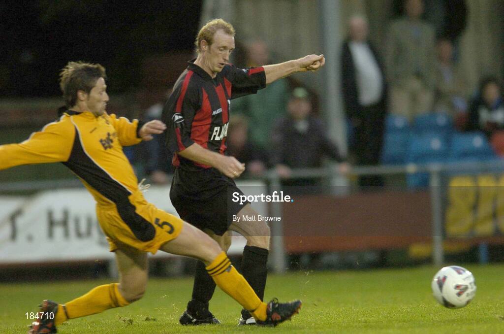 28 July 2005; Paul Keegan, Longford Town, in action against Richard Carter, Carmarthen Town. UEFA Cup, First Qualifying Round, 2nd Leg, Carmarthen Town v Longford Town, Latham Park, Newtown, Wales. Picture credit; Matt Browne / SPORTSFILE
