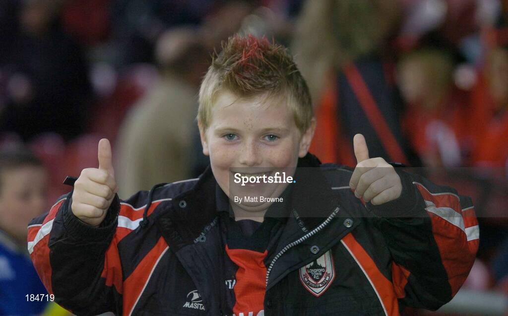 28 July 2005; Eleven year old Ethan Fitzpatrick, from Longford Town, pictured before the start of the game. UEFA Cup, First Qualifying Round, 2nd Leg, Carmarthen Town v Longford Town, Latham Park, Newtown, Wales. Picture credit; Matt Browne / SPORTSFILE