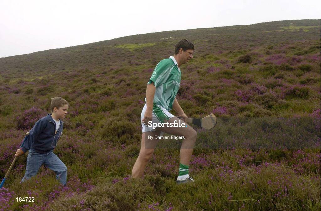 30 July 2005; Niall Quinn representing Dublin with his son Michael during the M. Donnelly Poc Fada na hEireann Final. Annaverna Mountain Ravensdale, Cooley Mountains, Co. Louth. Picture credit; Damien Eagers / SPORTSFILE