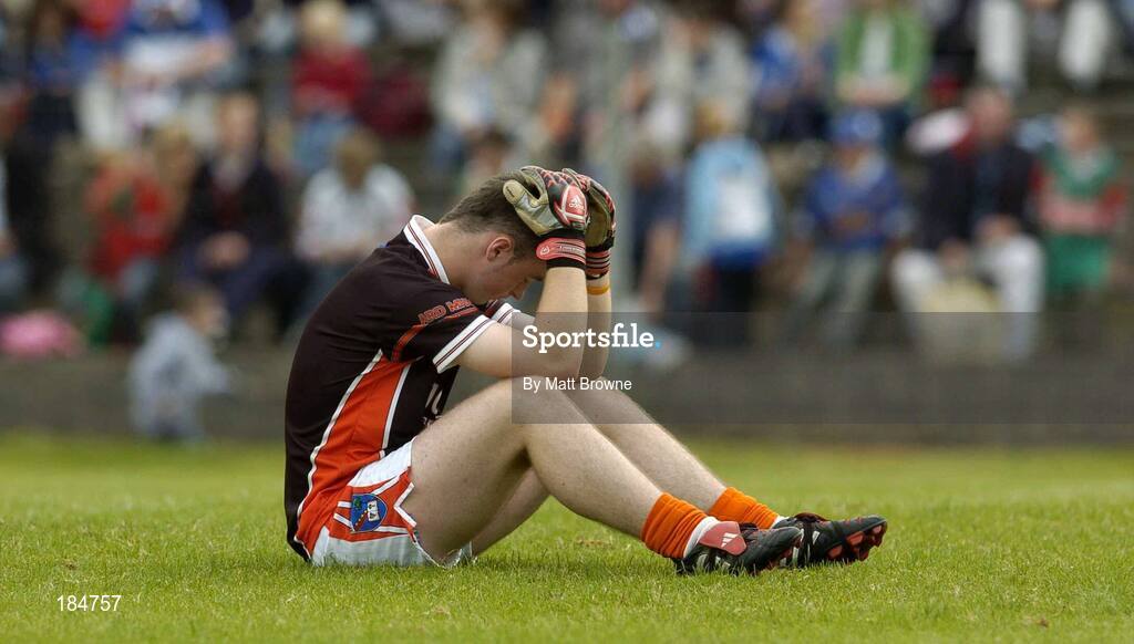30 July 2005; A dejected Johnny McKeever, Armagh, goalkeeper after the final whistle against Mayo. All-Ireland Minor Football Quarter-Final, Mayo v Armagh, Dr. Hyde Park, Roscommon. Picture credit; Matt Browne / SPORTSFILE
