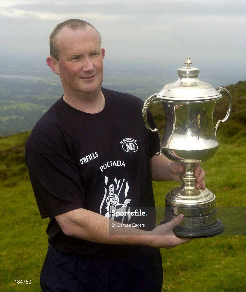 30 July 2005; Albert Shanahan representing Limerick lifts the cup after winning the M. Donnelly Poc Fada na hEireann Final. Annaverna Mountain Ravensdale, Cooley Mountains, Co. Louth. Picture credit; Damien Eagers / SPORTSFILE