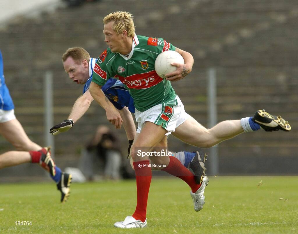 30 July 2005; Ciaran McDonald, Mayo, in action against Anthony Forde, Cavan. Bank of Ireland Football Championship qualifer, Round 4. Mayo v Cavan, Dr. Hyde Park, Roscommon. Picture credit; Matt Browne / SPORTSFILE