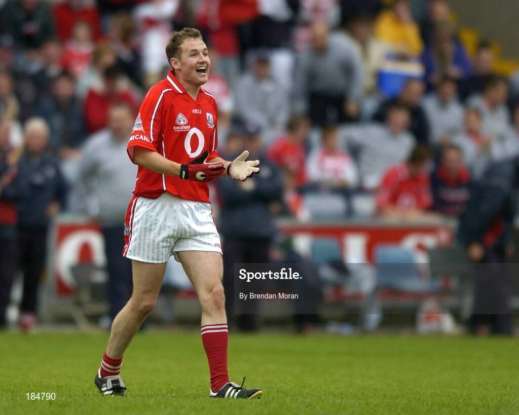 30 July 2005; James Masters, Cork, reacts to scoring his sides third goal. Bank of Ireland Football Championship qualifiers, Round 4. Cork v Sligo, O'Moore Park, Portlaoise, Co. Laois. Picture credit; Brendan Moran / SPORTSFILE