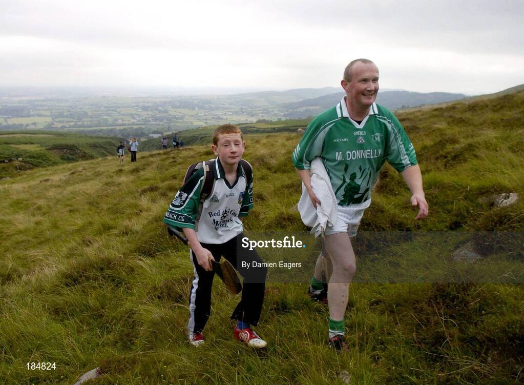 30 July 2005; Eventual winner Albert Shanahan representing Limerick with Shane Lenihan during the M Donnelly Poc Fada na hEireann Final. Annaverna Mountain Ravensdale, Cooley Mountains, Co. Louth. Picture credit; Damien Eagers / SPORTSFILE