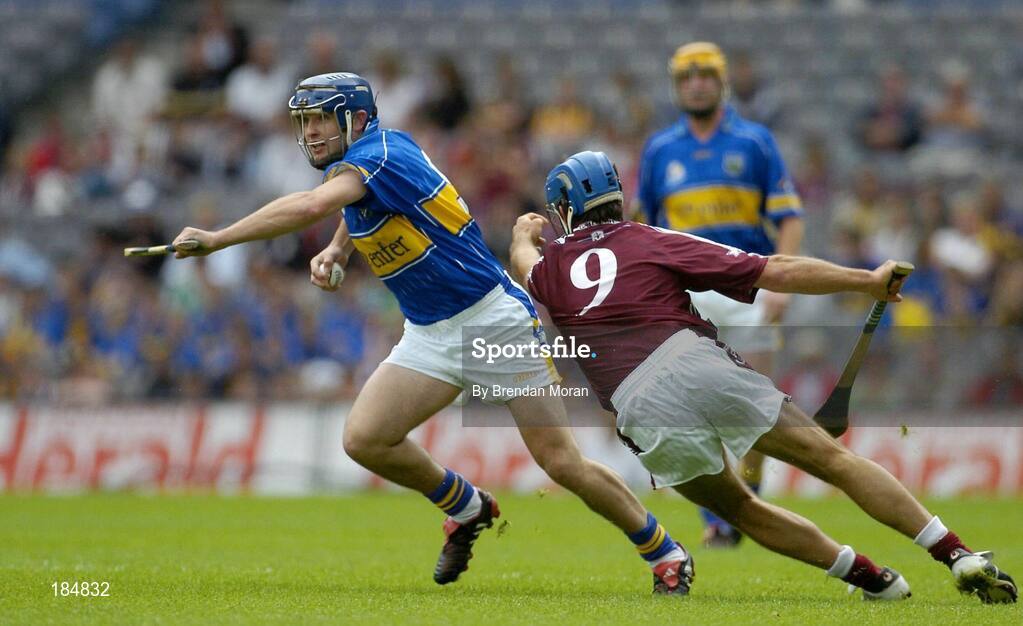 31 July 2005; Paul Kelly, Tipperary, in action against David Tierney, Galway. Guinness All-Ireland Hurling Championship, Quarter-Final, Galway v Tipperary, Croke Park, Dublin. Picture credit; Brendan Moran / SPORTSFILE