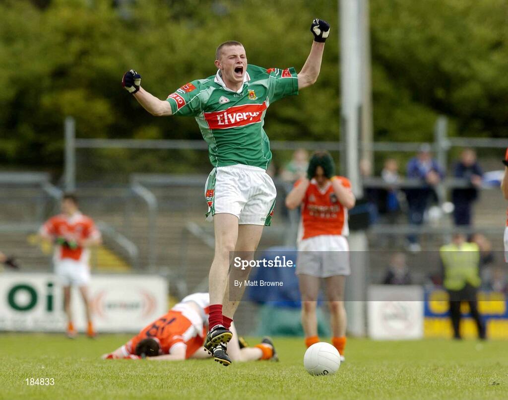 30 July 2005; Pierce Hanley, Mayo, celebrates after the final whistle against Armagh. All-Ireland Minor Football Quarter-Final, Mayo v Armagh, Dr. Hyde Park, Roscommon. Picture credit; Matt Browne / SPORTSFILE