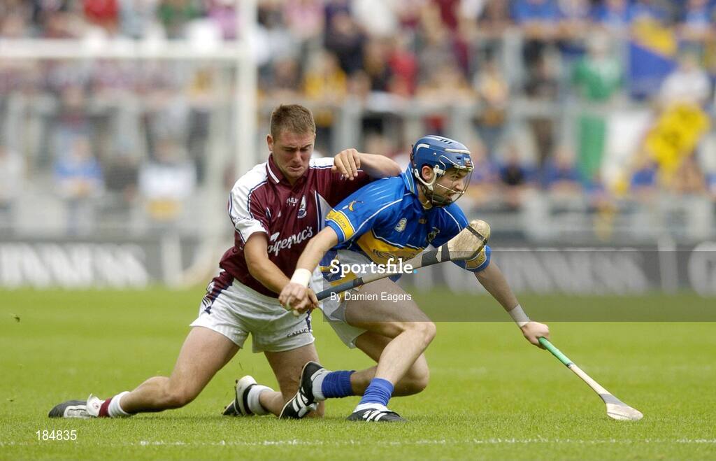 31 July 2005; Benny Dunne,Tipperary is tackled by Derek Hardiman, Galway. Guinness All-Ireland Hurling Championship, Quarter-Final, Galway v Tipperary, Croke Park, Dublin. Picture credit; Damien Eagers / SPORTSFILE