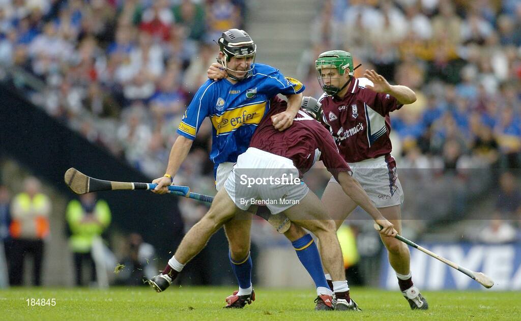 31 July 2005; John Devane, Tipperary, in action against David Collins (7) and Fergal Healy, Galway. Guinness All-Ireland Hurling Championship, Quarter-Final, Galway v Tipperary, Croke Park, Dublin. Picture credit; Brendan Moran / SPORTSFILE