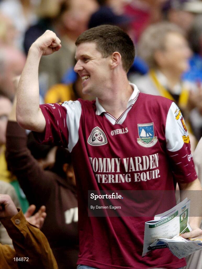 31 July 2005; A Galway supporter celebrates victory oer Tipperary. Guinness All-Ireland Hurling Championship, Quarter-Final, Galway v Tipperary, Croke Park, Dublin. Picture credit; Damien Eagers / SPORTSFILE