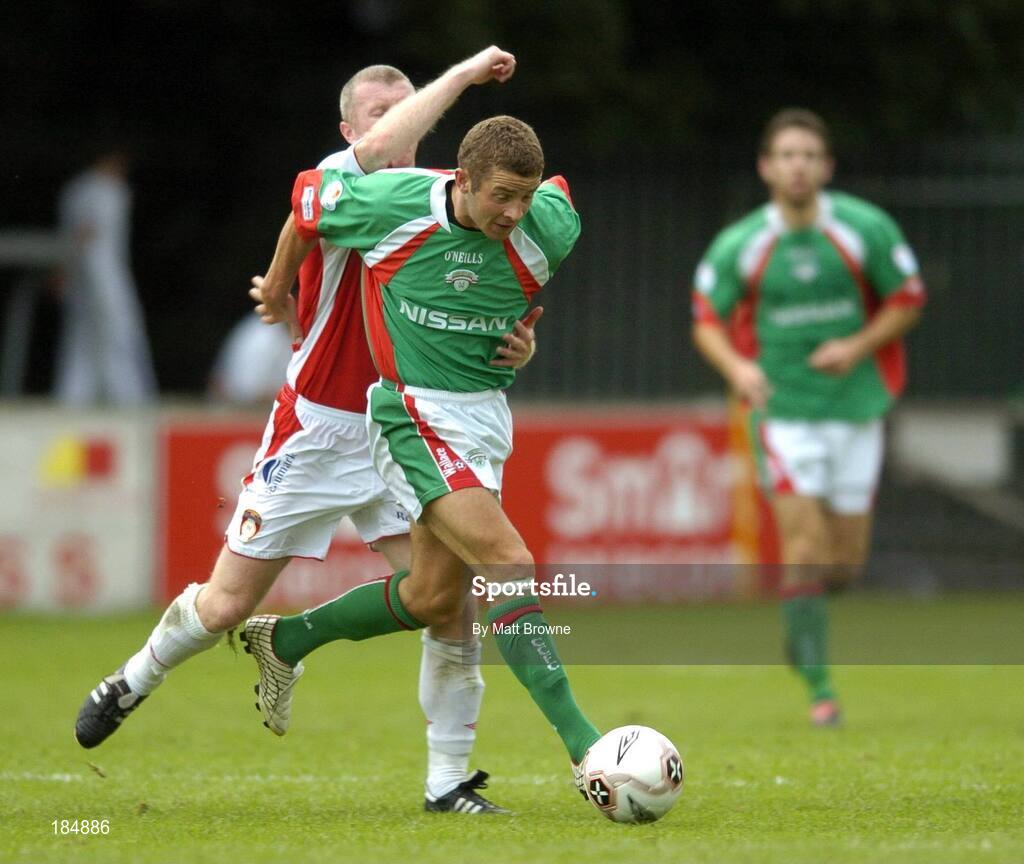 31 July 2005; John O'Flynn, Cork City, in action against Barry Penderville, St Patrick's Athletic. eircom League, Premier Division, St Patrick's Athletic v Cork City, Richmond Park, Dublin. Picture credit; Matt Browne / SPORTSFILE