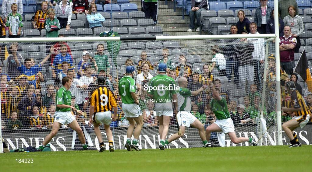 31 July 2005; The Limerick defence is beaten by DJ Carey's first attempt from the penalty spot. Guinness All-Ireland Senior Hurling Championship Quarter-Final, Kilkenny v Limerick, Croke Park, Dublin. Picture credit; Ray McManus / SPORTSFILE