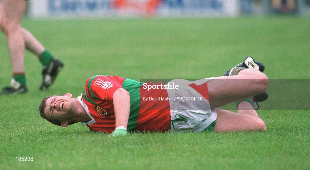 24 July 1994; Mayo's Anthony McGarry lies injured on the field before receiving attention. Bank of Ireland Connacht Football Final, Leitrim v Mayo, Dr. Hyde Park, Roscommon. Picture credit; David Maher / SPORTSFILE