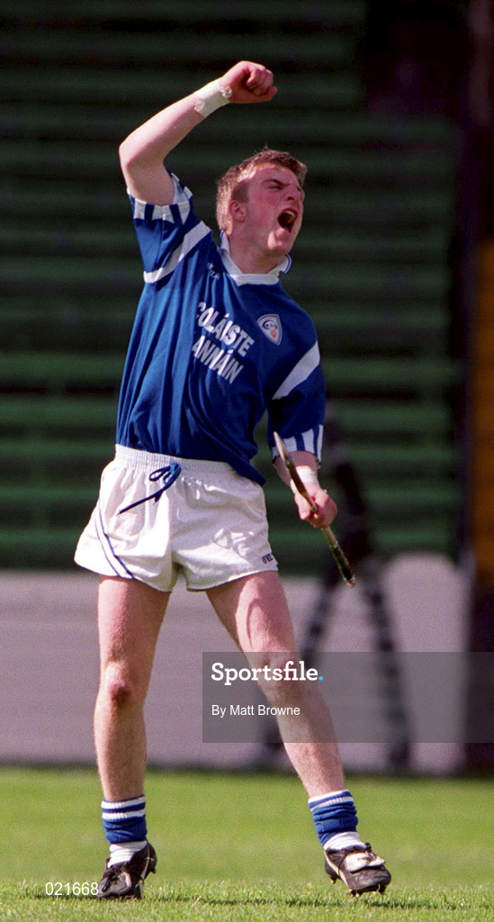 18 April 1999; Dermot Gleeson of St Flannan's celebrates at the final whistle of the GAA All-Ireland Post Primary Senior A Schools Hurling Croke Cup Final match between St Flannan's Ennis, Clare and St Kieran's Kilkenny at Croke Park in Dublin. Photo by Matt Browne/Sportsfile