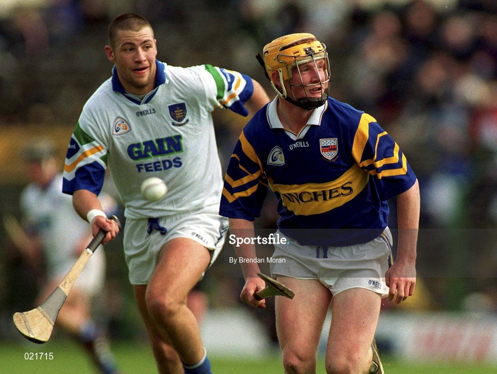 18 April 1999; Eamon Corcoran of Tipperary in action against Dan Shanahan of Waterford during the Church and General National Hurling League Division 1B match between Tipperary and Waterford at Semple Stadium in Thurles, Tipperary. Photo by Brendan Moran/Sportsfile