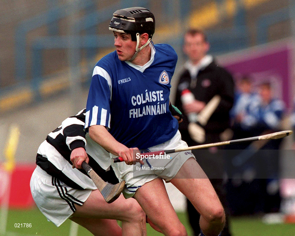 18 April 1999; Gary Farmer of St Flannan's in action against Andrew Quinn of St Kieran's during GAA All-Ireland Post Primary Senior A Schools Hurling Croke Cup Final match between St Flannan's Ennis, Clare and St Kieran's Kilkenny at Croke Park in Dublin. Photo by Matt Browne/Sportsfile