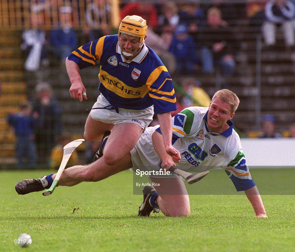 18 April 1999; Liam Cahill of Tipperary in action against Brian Flannery of Waterford during the Church and General National Hurling League Division 1B match between Tipperary and Waterford at Semple Stadium in Thurles, Tipperary. Photo by Aoife Rice/Sportsfile