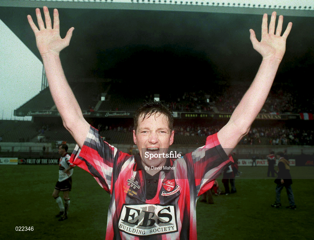 14 May 1994; Willie McStay of Sligo Rovers celebrates after the FAI Cup Final match between Sligo Rovers and Derry City at Lansdowne Road in Dublin. Photo by David Maher/Sportsfile