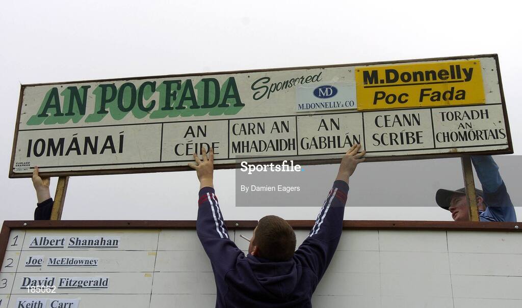 30 July 2005; The scoreboard is mounted before the M Donnelly Poc Fada na hEireann Final. Annaverna Mountain Ravensdale, Cooley Mountains, Co. Louth. Picture credit; Damien Eagers / SPORTSFILE
