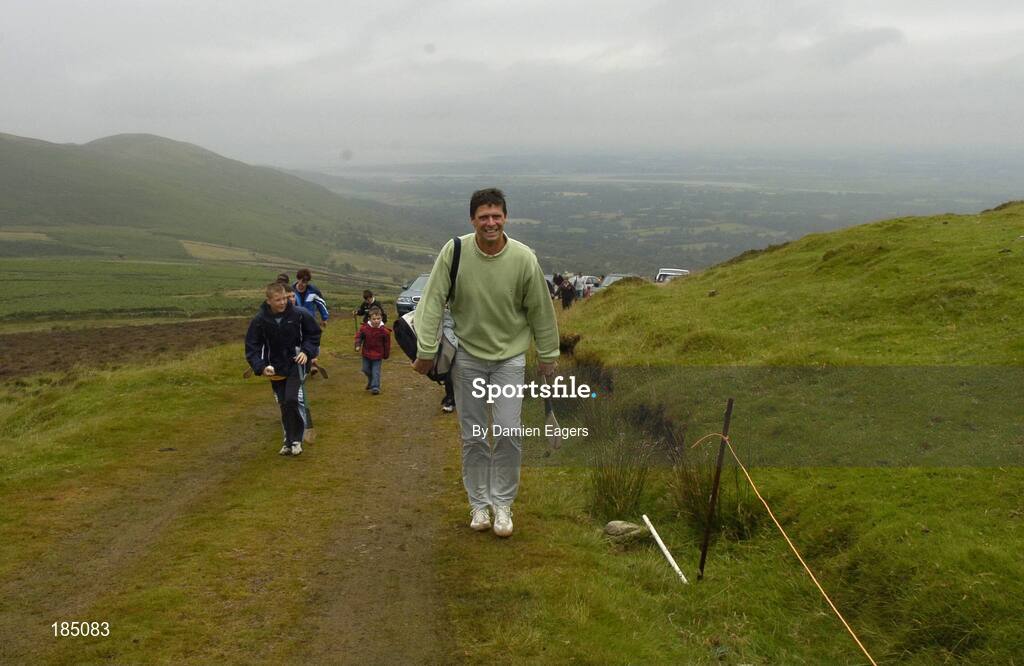 30 July 2005; Niall Quinn representing Dublin arrives for the M Donnelly Poc Fada na hEireann Final. Annaverna Mountain Ravensdale, Cooley Mountains, Co. Louth. Picture credit; Damien Eagers / SPORTSFILE