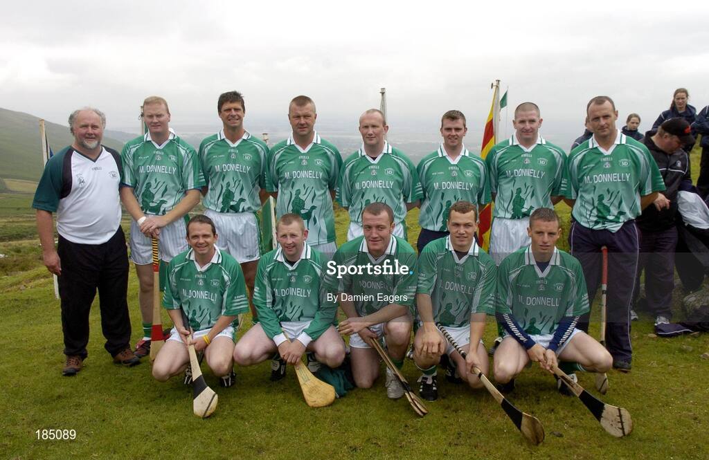 30 July 2005; The 12 competitors and sponsor Martin Donnelly, pictured before the M Donnelly Poc Fada na hEireann Final. Annaverna Mountain Ravensdale, Cooley Mountains, Co. Louth. Picture credit; Damien Eagers / SPORTSFILE