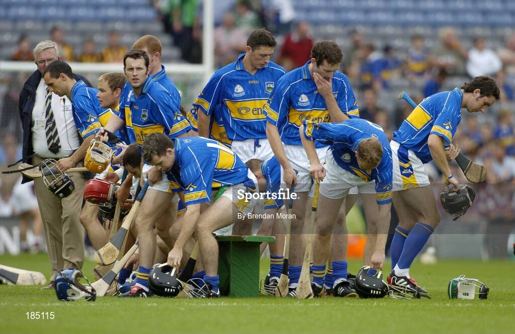 31 July 2005; The Tipperary team prepare for the game after posing for the team photograph. Guinness All-Ireland Hurling Championship, Quarter-Final, Galway v Tipperary, Croke Park, Dublin. Picture credit; Brendan Moran / SPORTSFILE