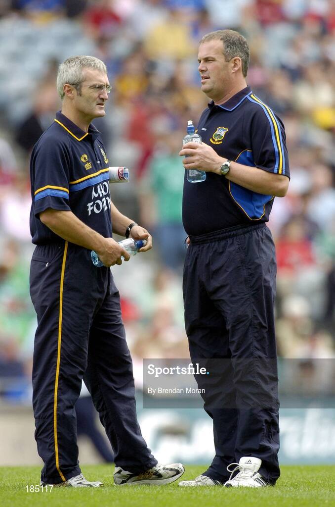 31 July 2005; Tipperary manager Ken Hogan, right, in conversation with selector Colm Bonnar. Guinness All-Ireland Hurling Championship, Quarter-Final, Galway v Tipperary, Croke Park, Dublin. Picture credit; Brendan Moran / SPORTSFILE