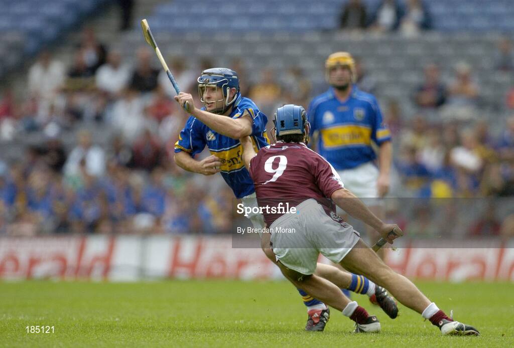 31 July 2005; Paul Kelly, Tipperary, in action against David Tierney, Galway. Guinness All-Ireland Hurling Championship, Quarter-Final, Galway v Tipperary, Croke Park, Dublin. Picture credit; Brendan Moran / SPORTSFILE