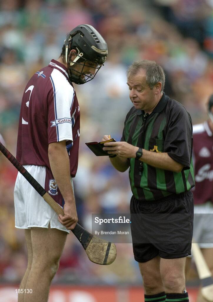 31 July 2005; Shane Kavanagh, Galway, has his name taken by referee Aodan MacSuibhne. Guinness All-Ireland Hurling Championship, Quarter-Final, Galway v Tipperary, Croke Park, Dublin. Picture credit; Brendan Moran / SPORTSFILE