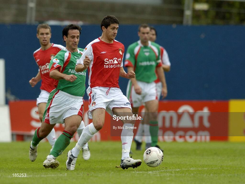 31 July 2005; Alan Reilly, St Patrick's Athletic, in action against Neale Fenn, Cork City. eircom League, Premier Division, St Patrick's Athletic v Cork City, Richmond Park, Dublin. Picture credit; Matt Browne / SPORTSFILE