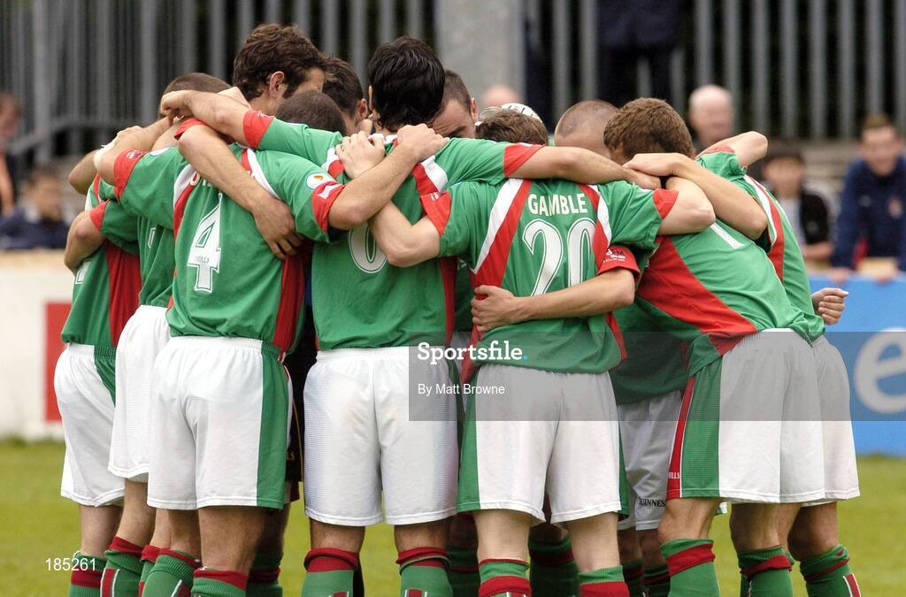 31 July 2005; The Cork City team form a huddle before the game. eircom League, Premier Division, St Patrick's Athletic v Cork City, Richmond Park, Dublin. Picture credit; Matt Browne / SPORTSFILE