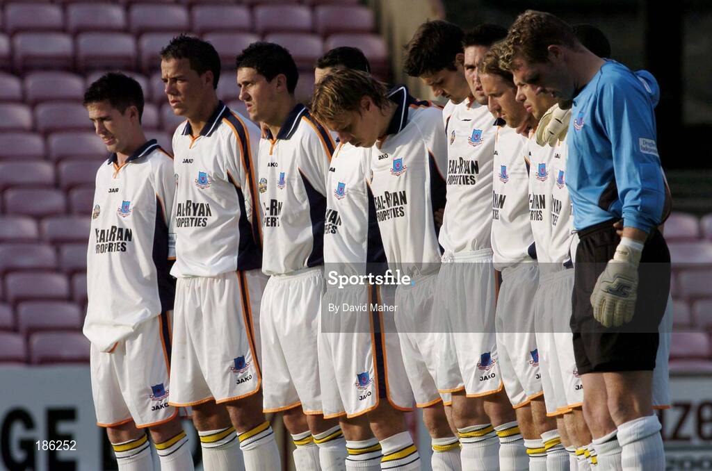 22 July 2005; Drogheda United stand for a minute silence before the start of the game. eircom League, Premier Division, Bohemians v Drogheda United, Dalymount Park, Dublin. Picture credit; David Maher / SPORTSFILE