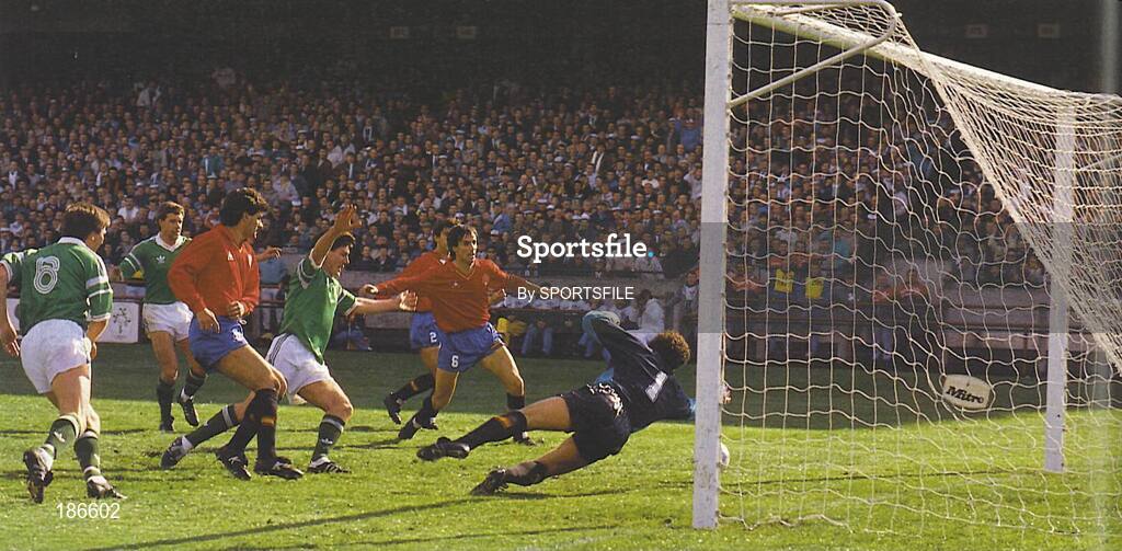 26 April 1989; Ireland players from left to right, Ronnie Whelan, Kevin Sheedy and Frank Stapleton react after Spains, Michael, (8) had scored an own goal. World Cup Qualifier, Ireland v Spain, Lansdowne Road, Dublin. Picture credit; Ray McManus / SPORTSFILE