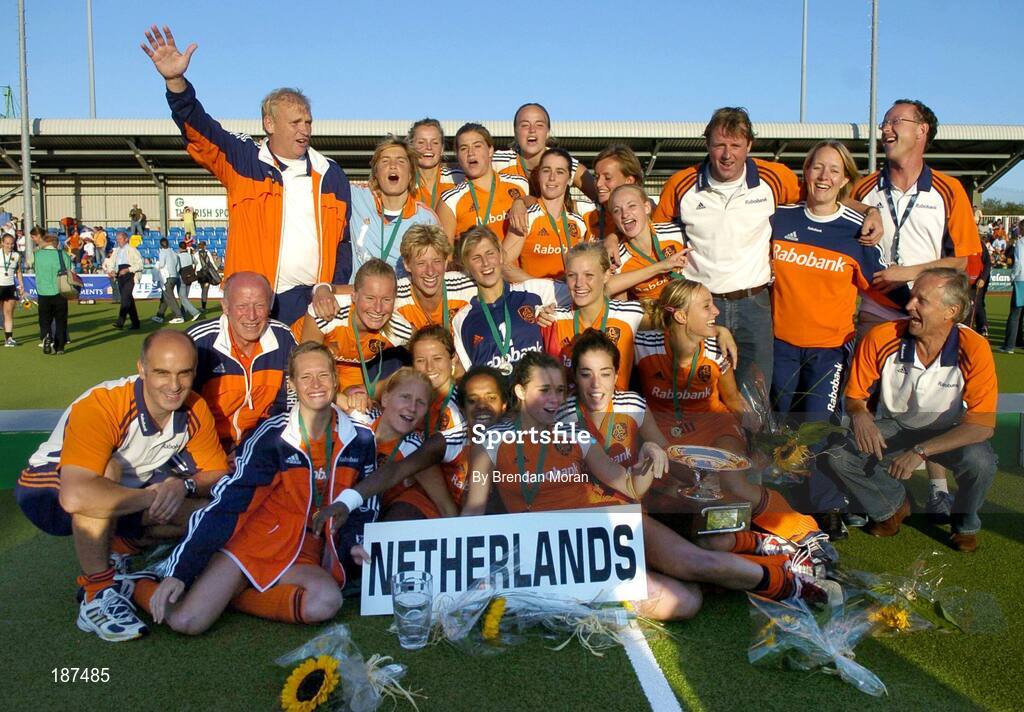 20 August 2005; The Netherlands team celebrate with the trophy after victory over Germany. 7th Women's European Nations Hockey Championship Final, Germany v Netherlands, Belfield, UCD, Dublin. Picture credit; Brendan Moran / SPORTSFILE