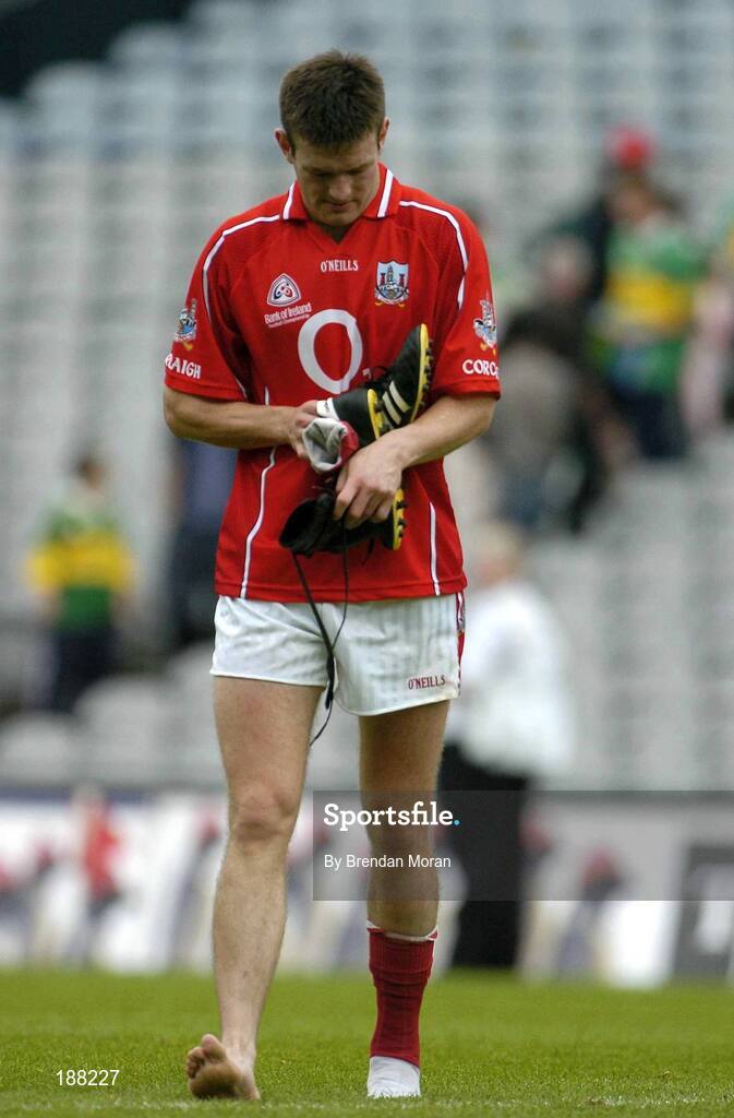 28 August 2005; A dejected Derek Kavanagh, Cork, leaves the field after the final whistle. Bank of Ireland All-Ireland Senior Football Championship Semi-Final, Kerry v Cork, Croke Park, Dublin. Picture credit; Brendan Moran / SPORTSFILE
