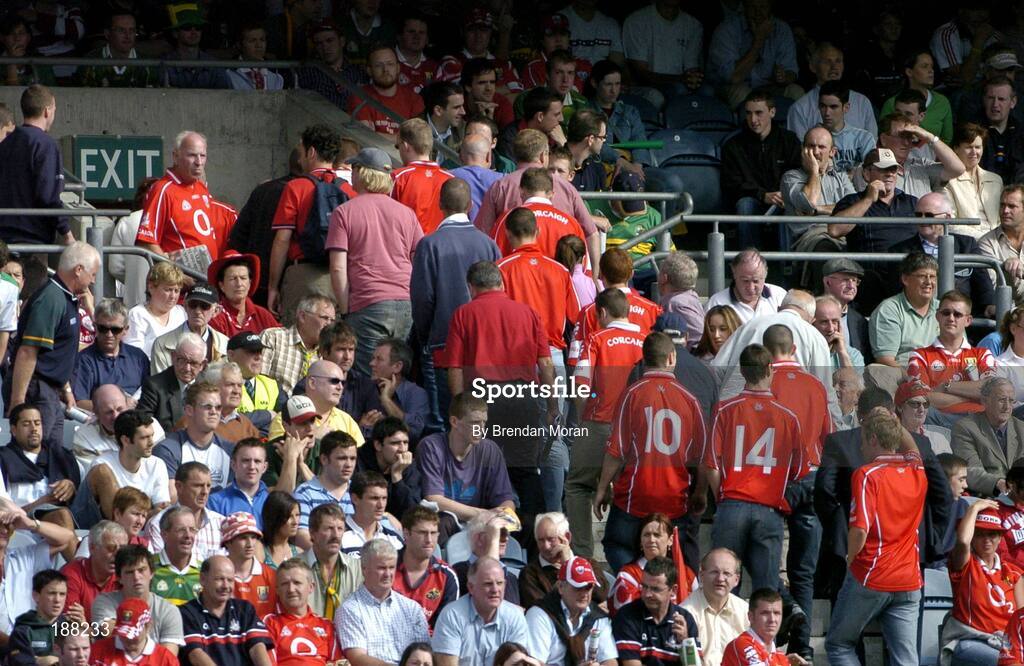 28 August 2005; Cork fans leave for the exits with 15 minutes to go in the game. Bank of Ireland All-Ireland Senior Football Championship Semi-Final, Kerry v Cork, Croke Park, Dublin. Picture credit; Brendan Moran / SPORTSFILE
