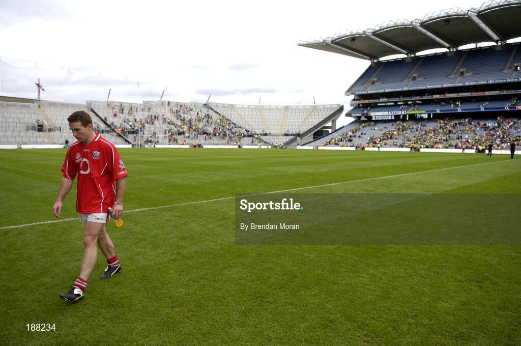 28 August 2005; Cork captain Eoin Sexton leaves the field after the game. Bank of Ireland All-Ireland Senior Football Championship Semi-Final, Kerry v Cork, Croke Park, Dublin. Picture credit; Brendan Moran / SPORTSFILE