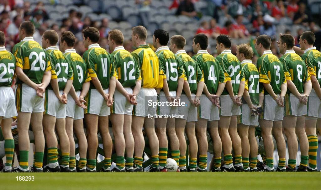 28 August 2005; Members of the Kerry squad stand together for the team photograph before the game. Bank of Ireland All-Ireland Senior Football Championship Semi-Final, Kerry v Cork, Croke Park, Dublin. Picture credit; Brendan Moran / SPORTSFILE