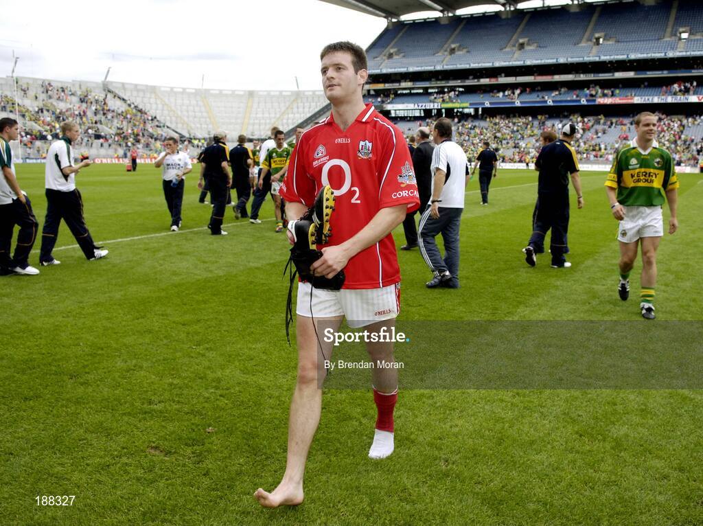 28 August 2005; A dejected Derek Kavanagh, Cork, leaves the field after defeat by Kerry. Bank of Ireland All-Ireland Senior Football Championship Semi-Final, Kerry v Cork, Croke Park, Dublin. Picture credit; Brendan Moran / SPORTSFILE