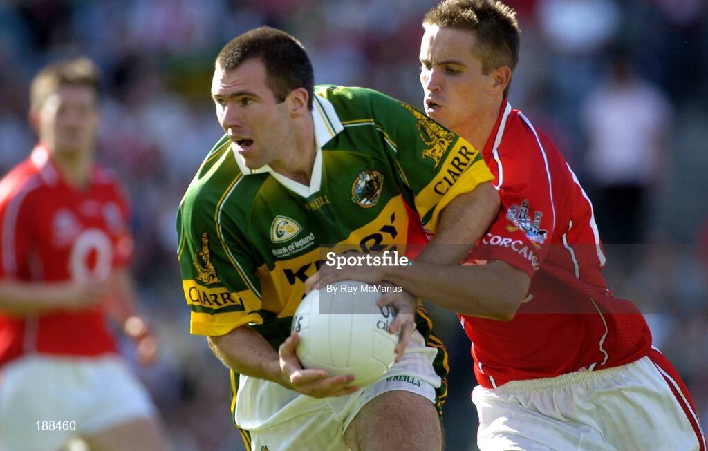 28 August 2005; Michael McCarthy, Kerry, in action against Kevin MacMahon, Cork. Bank of Ireland All-Ireland Senior Football Championship Semi-Final, Kerry v Cork, Croke Park, Dublin. Picture credit; Ray McManus / SPORTSFILE