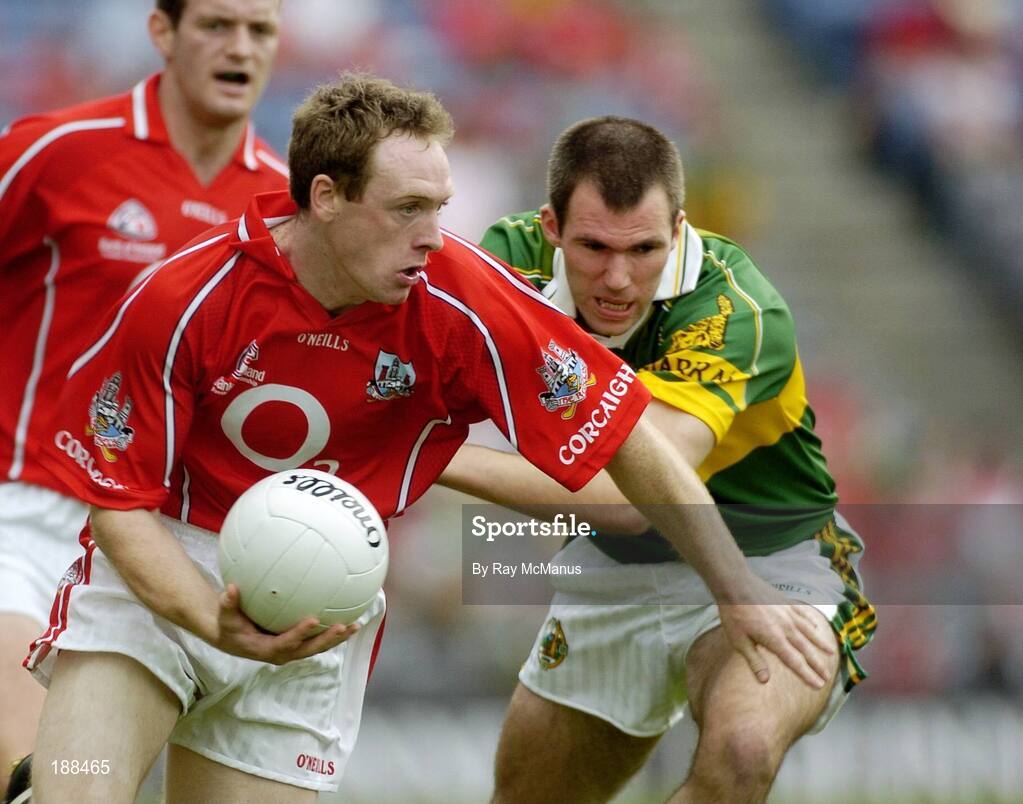 28 August 2005; Philip Clifford, Cork, in action against Michael McCarthy. Bank of Ireland All-Ireland Senior Football Championship Semi-Final, Kerry v Cork, Croke Park, Dublin. Picture credit; Ray McManus / SPORTSFILE