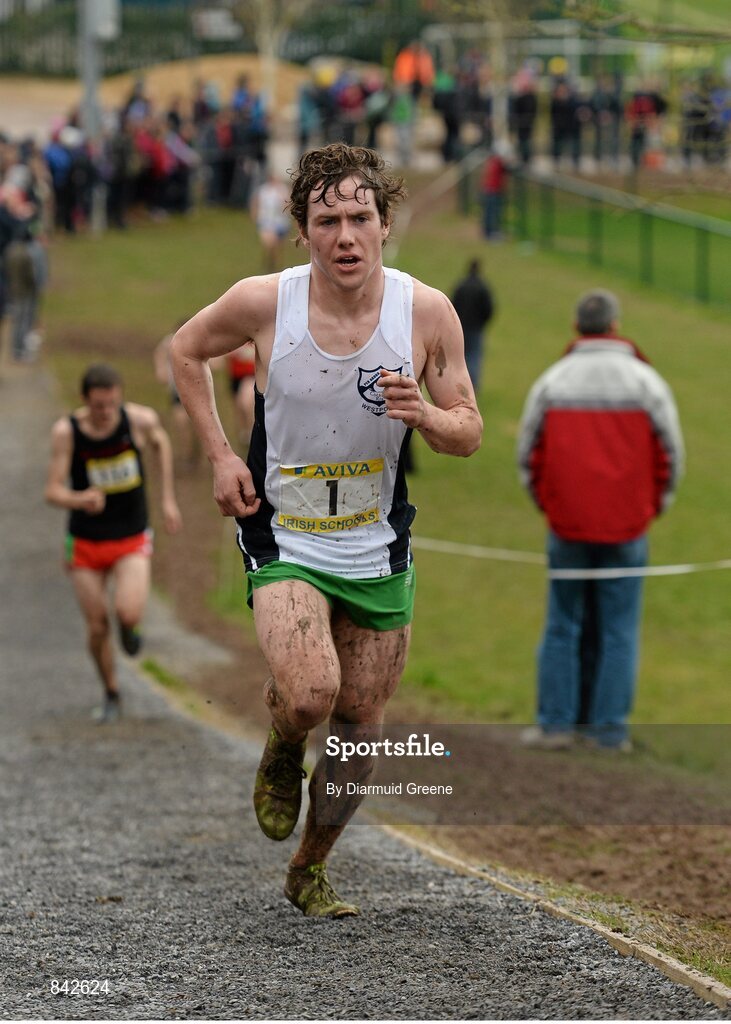 8 March 2014; Con Doherty, Rice College Westport, on his way to finishing sixth in the Senior Boys 6500m race at the Aviva All-Ireland Schools Cross Country Championships. Cork IT, Bishopstown, Cork. Picture credit: Diarmuid Greene / SPORTSFILE