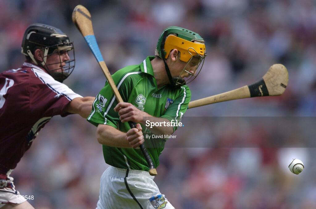 11 September 2005; Don Hanley, Limerick, in action against Andrew Keary, Galway. ESB All-Ireland Minor Hurling Championship Final, Galway v Limerick, Croke Park, Dublin. Picture credit; David Maher / SPORTSFILE