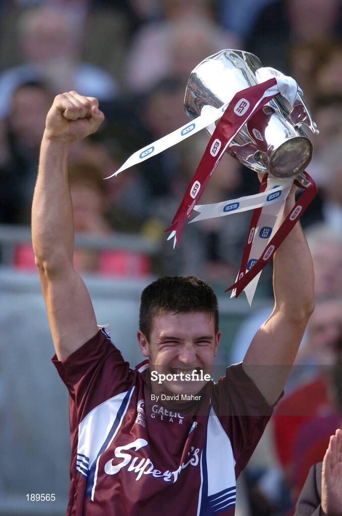 11 September 2005; The Galway captain Andrew Keary  lifts the Irish Press Cup. ESB All-Ireland Minor Hurling Championship Final, Galway v Limerick, Croke Park, Dublin. Picture credit; David Maher / SPORTSFILE