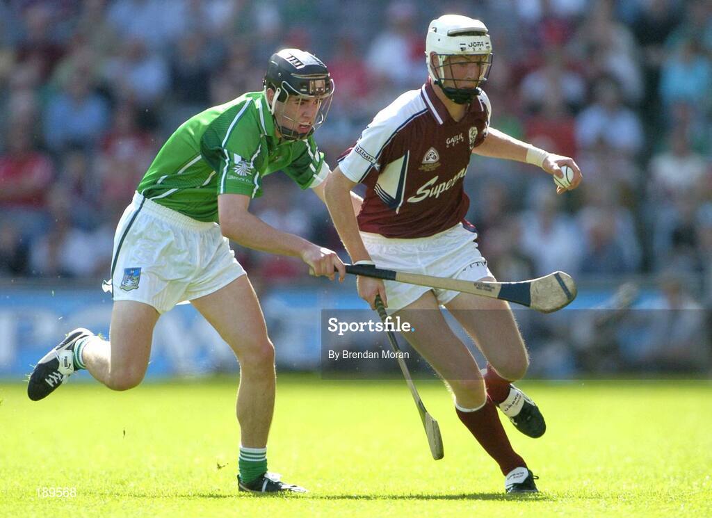 11 September 2005; Alan Callanan, Galway, in action against John Kelly, Limerick. ESB All-Ireland Minor Hurling Championship Final, Galway v Limerick, Croke Park, Dublin. Picture credit; Brendan Moran / SPORTSFILE