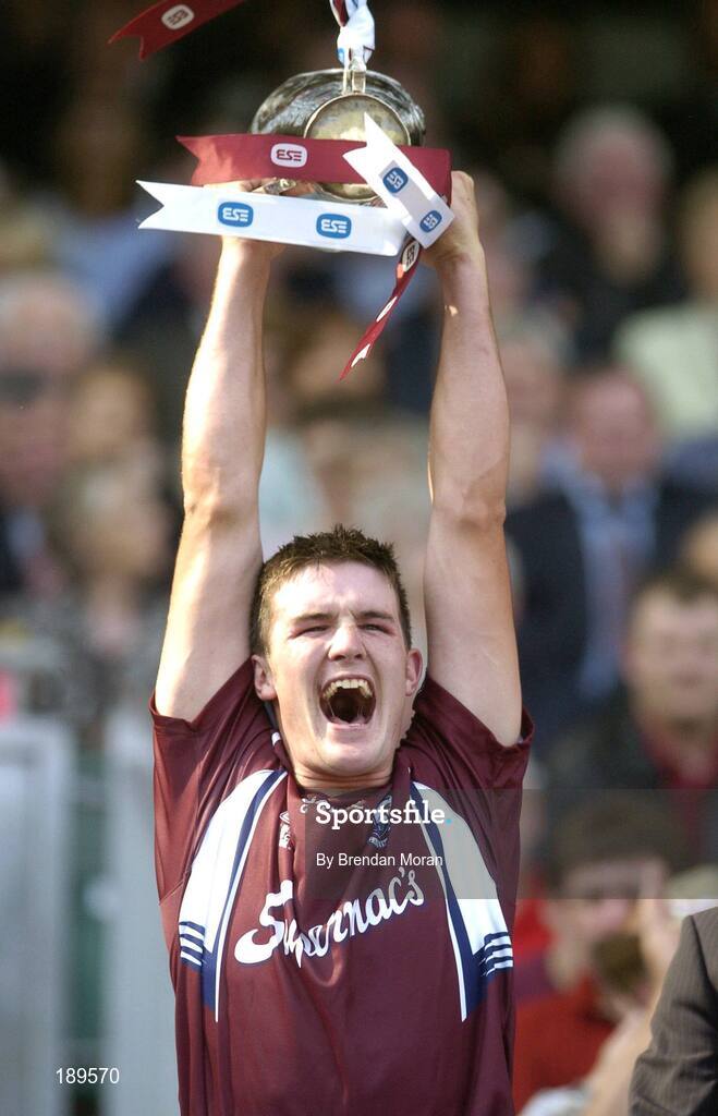 11 September 2005; The Galway captain Andrew Keary lifts the Irish Press Cup. ESB All-Ireland Minor Hurling Championship Final, Galway v Limerick, Croke Park, Dublin. Picture credit; Brendan Moran / SPORTSFILE