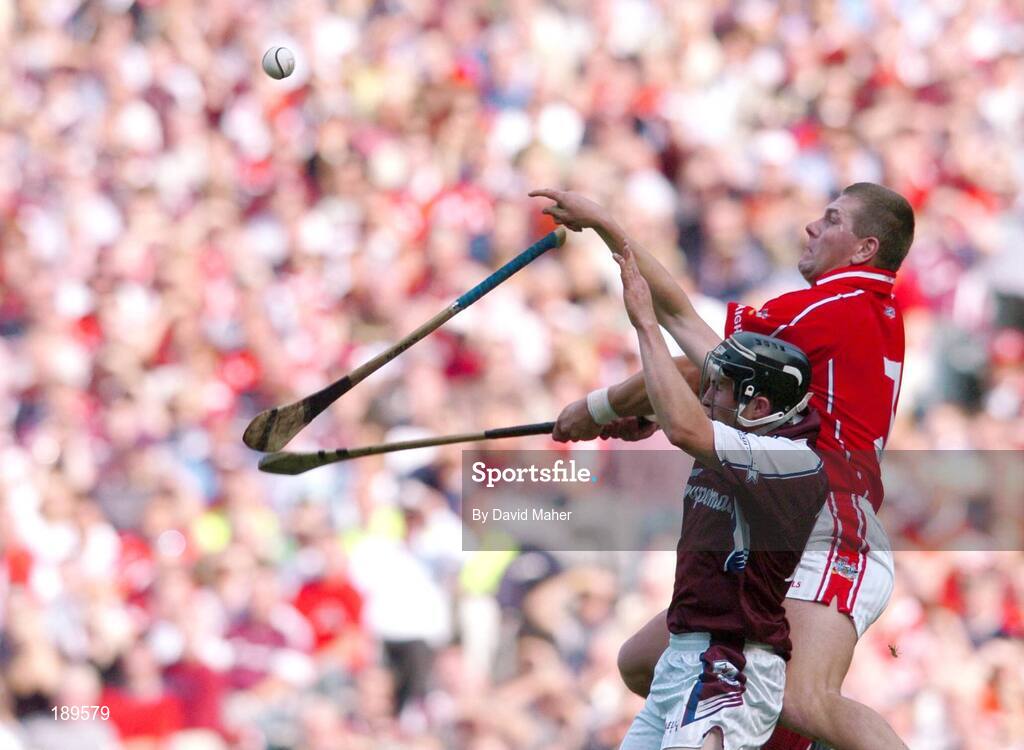 11 September 2005; Diarmuid O'Sullivan, Cork, in action against Niall Healy, Galway. Guinness All-Ireland Senior Hurling Championship Final, Galway v Cork, Croke Park, Dublin. Picture credit; David Maher / SPORTSFILE *** Local Caption *** Any photograph taken by SPORTSFILE during, or in connection with, the 2005 Guinness All-Ireland Hurling Final which displays GAA logos or contains an image or part of an image of any GAA intellectual property, or, which contains images of a GAA player/players in their playing uniforms, may only be used for editorial and non-advertising purposes.  Use of photographs for advertising, as posters or for purchase separately is strictly prohibited unless prior written approval has been obtained from the Gaelic Athletic Association.